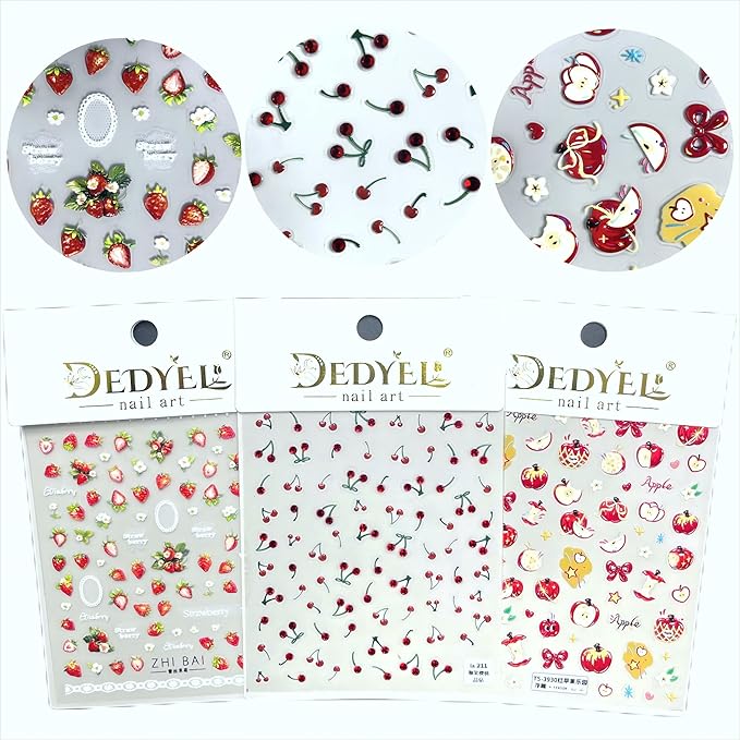 Dedyel Food Nail Art Stickers 3D Cake Dessert Donut Ice Cream Cookies Fruit Bread Self-Adhesive Nail Stickers for Women Girls Kids