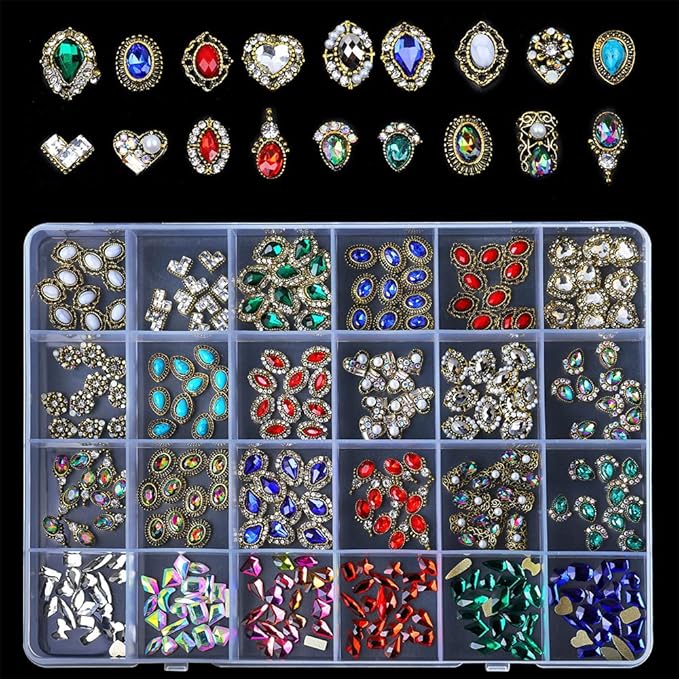 1 Box 3D Gems Rhinestones Mix Retro Alloy Nail Art Decorations Diamond Mounted Studs Irregular Heart Shiny Rhinestones 3d Manicure UV Gel DIY Nail Charms Jewelry on Nails Salon Supplies