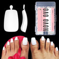 NOVO OVO Fake Toe Nail Tips Press on, Soft Gel Toenail Extension, PURE WHITE LONG Tapered Square Pre-applied Tip Primer & Base Coat, Full Cover Pre-etched False Nails for DIY x 12 Sizes 240Pcs