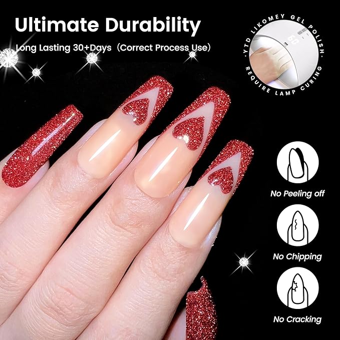 YTD Likomey Reflective Glitter Gel Nail Polish Set,Flash 6 Colors with Base and Top Coat Kit,Fall Winter Brown Gold Red Green Purple Diamond Sparkle Manicure UV Color Nail Varnish,8 Pcs 7.5 ml