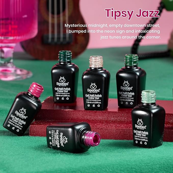 Beetles Gel Nail Polish Set, Burgundy Purple Red Green Glitter Gel Polish Soak Off Nail Art Beauty Gift Set for Women