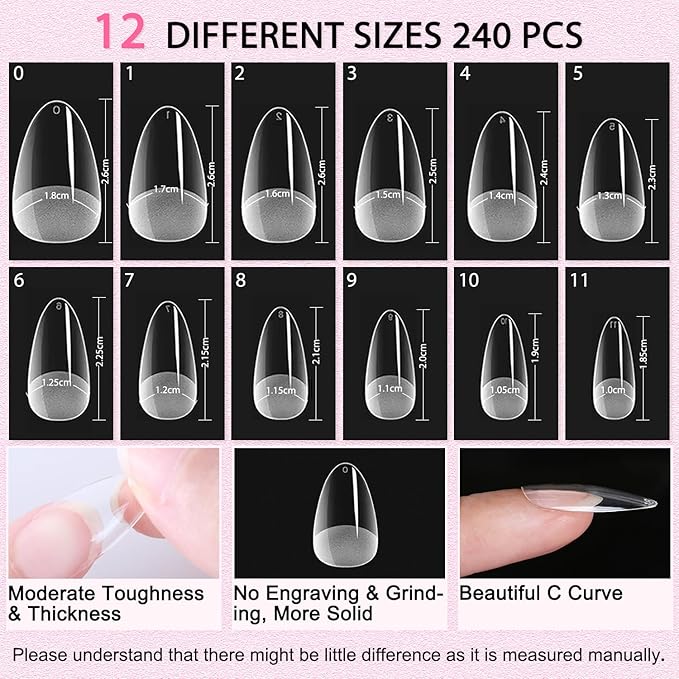 LAVENDER VIOLETS Gel Nail Kit 240 Pcs Short Almond Nail Tips Extension, 21 Gel Colors with Portable U V Light, Nail Glue Base/Glossy/Matte Top Coat for Women Girls VC17