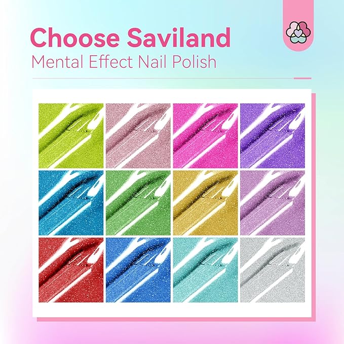 SAVILAND Mirror Quick Dry Nail Polish Set: Chrome Metallic Holographic Nails Polish Kit Gold Sliver Air Dry 14 Pcs Regular Nail Polish with Base and Top Coat DIY Art Salon Home Gift for Women
