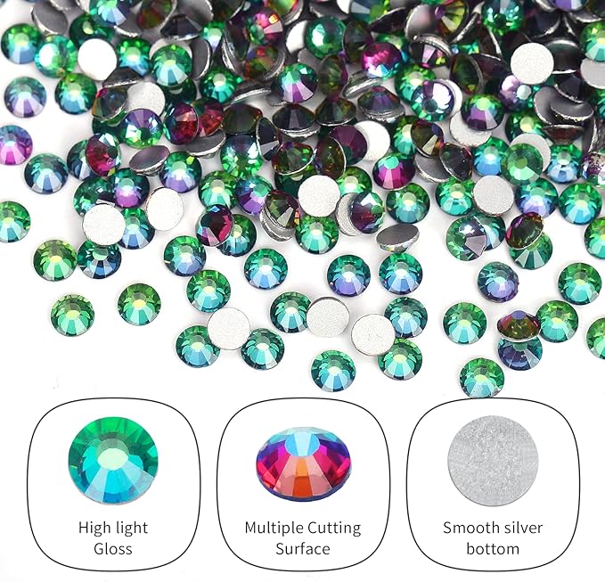 10000PCS Green Volcano Rhinestones Bulk, Flat Back Crystal Glass Stone Round Gems,SS20, 4.6-4.8mm