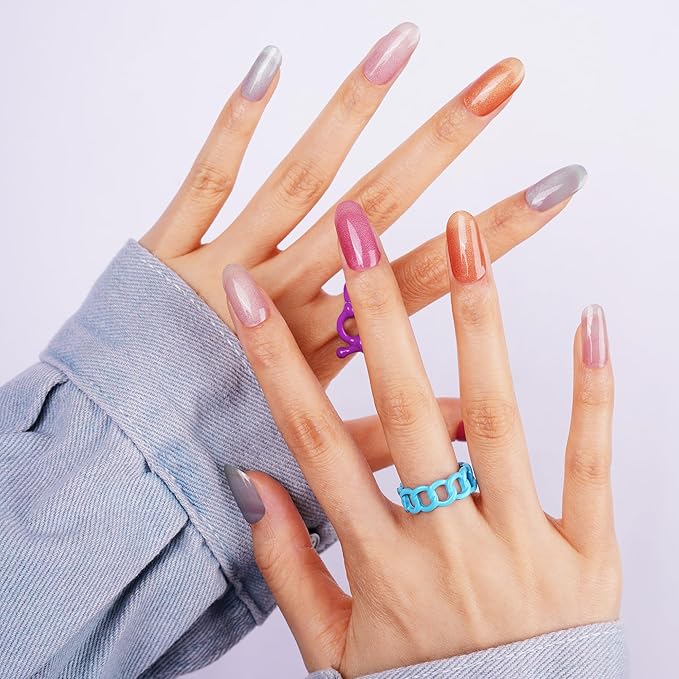 DANNI & TONI Semi Cured Gel Nail Strips Multicolor (Prism Blush) Cat Eye Accent Nails Summer Gel Nail Wraps 28 Stickers