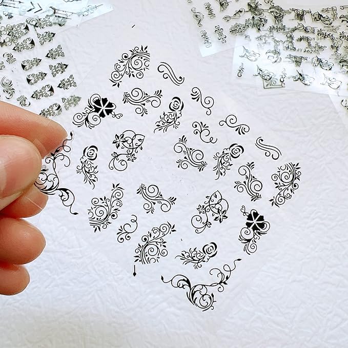 NAIL ANGEL 24Sheets Nail Art Adhesive Sticker Sheets Different Black Color Luxury Shapes Sticker Nail Art Deco 10304 (10305)