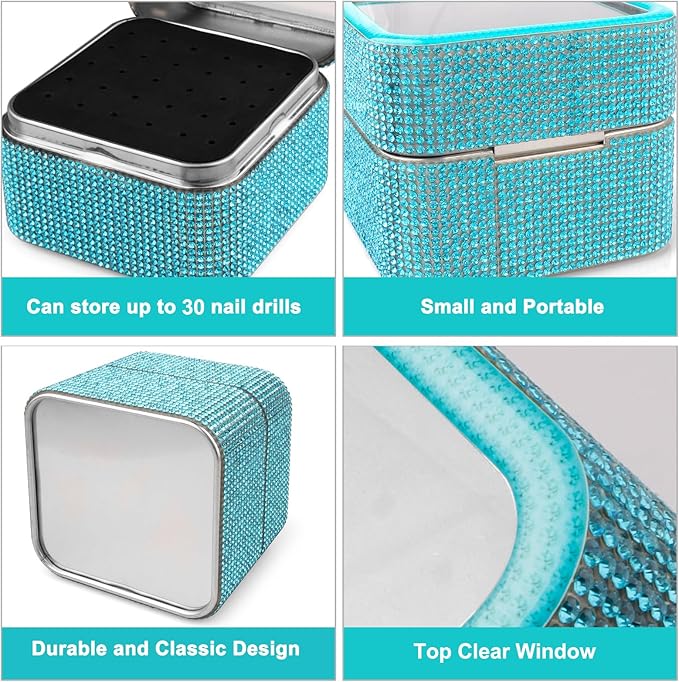Nail Drill Bits Holder Rhinestone Case Box- 30 Holes Dustproof Portable Storage Box Efile Nail Bits Displayer Organizer Container for Manicure Tools