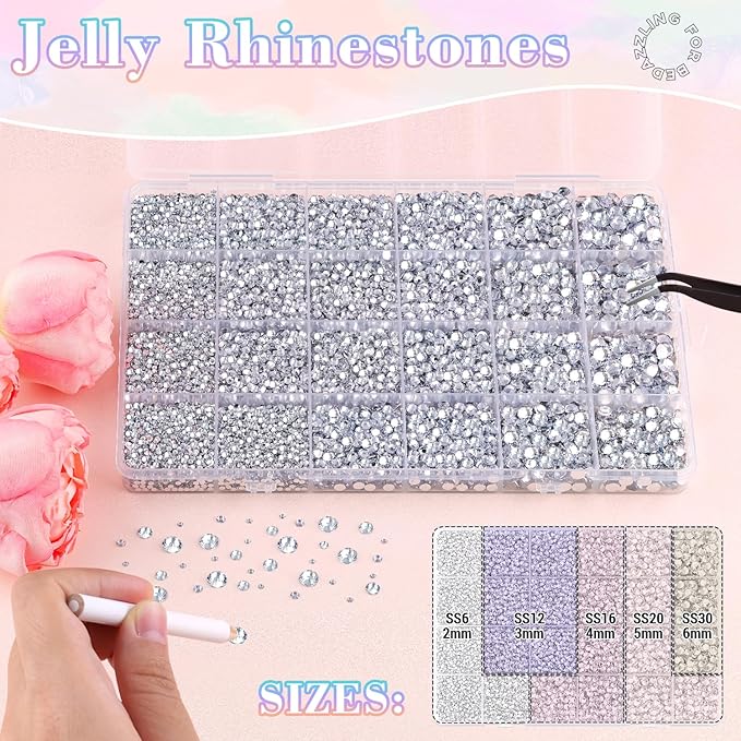 32000Pcs Resin Silver Clear Rhinestones with B7000 Jewelry Glue for Bedazzling Crafting, 2-6mm Flatback Gems, Bedazzler Kit for Crafts Clothing Tumblers Shoes Decor Nail Art