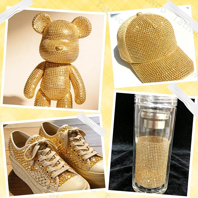 20000Pcs Yellow Gold Flatback Jelly Resin Rhinestones for Bedazzling, Mix Sizes Crystal Rhinestones Gems, Yellow Gold Gems Bedazzling for Crafting, Flatback Rhinestone for DIY Face Makeup Crafts