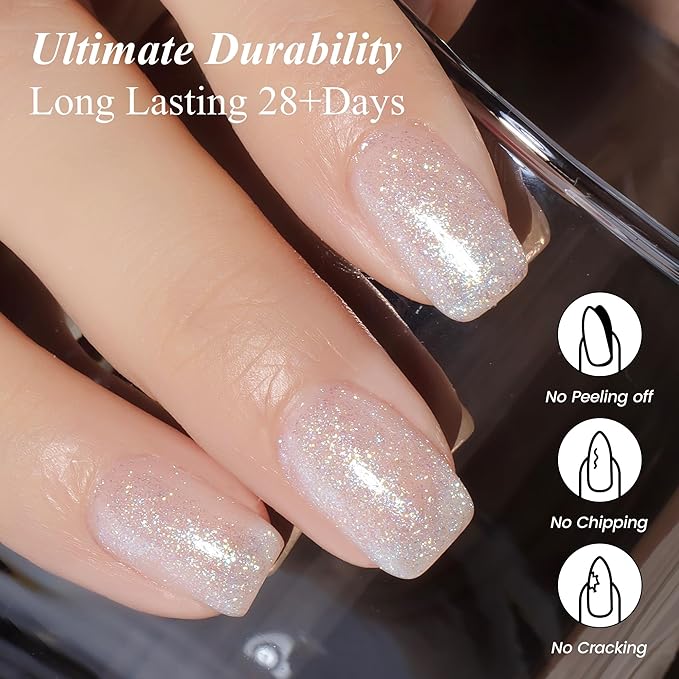 YTD Likomey Pearlescent Glitter Gel Nail Polish,Mermaid Glitter 15ml Nude White Jelly Sheer Translucent Neutral Iridescent Colorful Shimmer Salon Home DIY Nails Art Manicure UV Nail Varnish,LS387