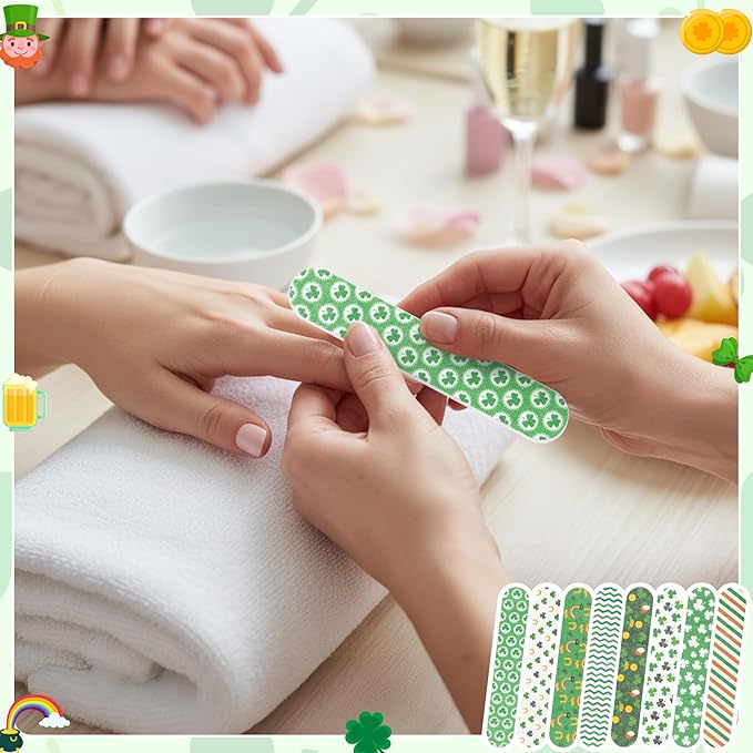 H1vojoxo Lucky St. Patrick's Day Nail File - 48pcs Lucky Clover Double Sided Emery Boards for Girl’s Birthday Gift St. Patrick's Day Party Emery Boards for Women Irish Shamrock Family Party Nail Files