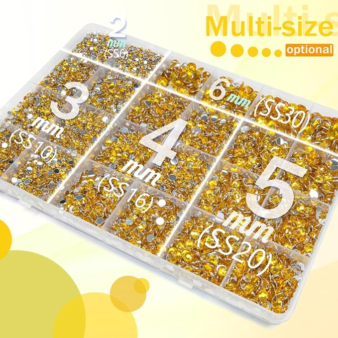 Golden Yellow Crystal Resin Rhinestones w B7000 Glue for Bedazzling Crafting Flatback Stones 2mm-6mm Diamonds Crystals Gems Bedazzler Kit for Nails Face Eyes Makeup Tumblers Bottles DIY Craftts