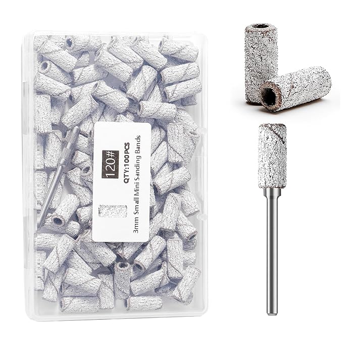 100pcs Nail Drill Bits Small Sanding Bands with Upgrade 3.1mm Mandrel Bit, 120 Medium Grit Nail File Sanding Bands for Acrylic Nails Gel Removing Shaping Manicures and Pedicure (Zebra, 120 Grit)