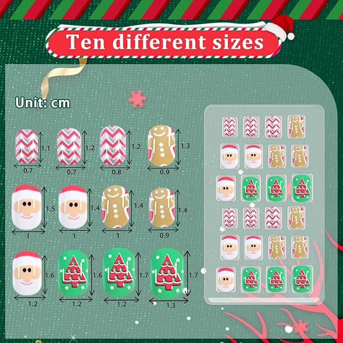 SIUSIO 120Pcs 5 Pack Press on Nails kids Children Acrylic Fake Nails Cute Pre-glue Full Cover Gradient Color Rainbow Short Stick On False Nail Art Kits Set for Kids Little Girls - Christmas Elves