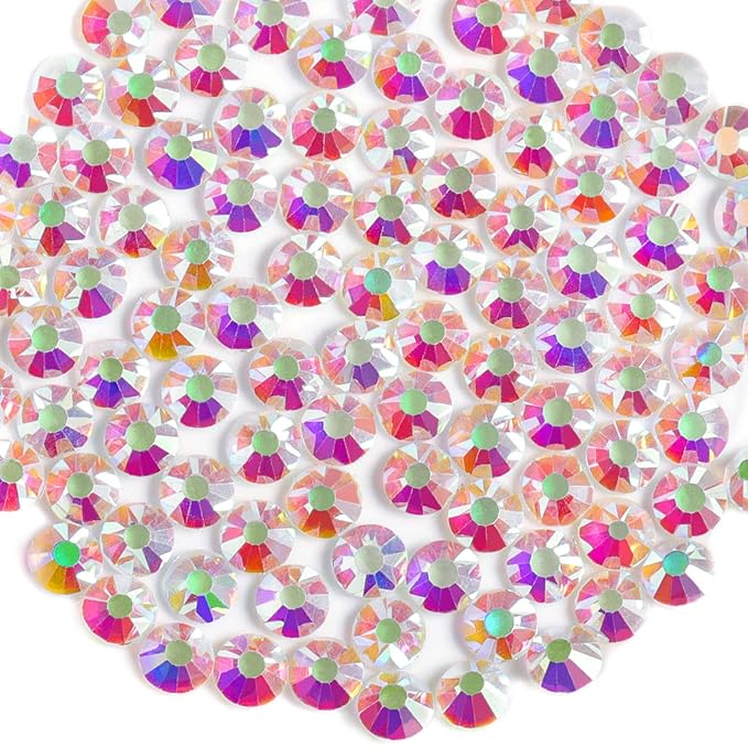 Beadsland Flat Back Crystal Rhinestones Round Gems for Nail Art and Craft Glue Fix, Transparent AB, 6.3-6.5mm, SS30/288pcs