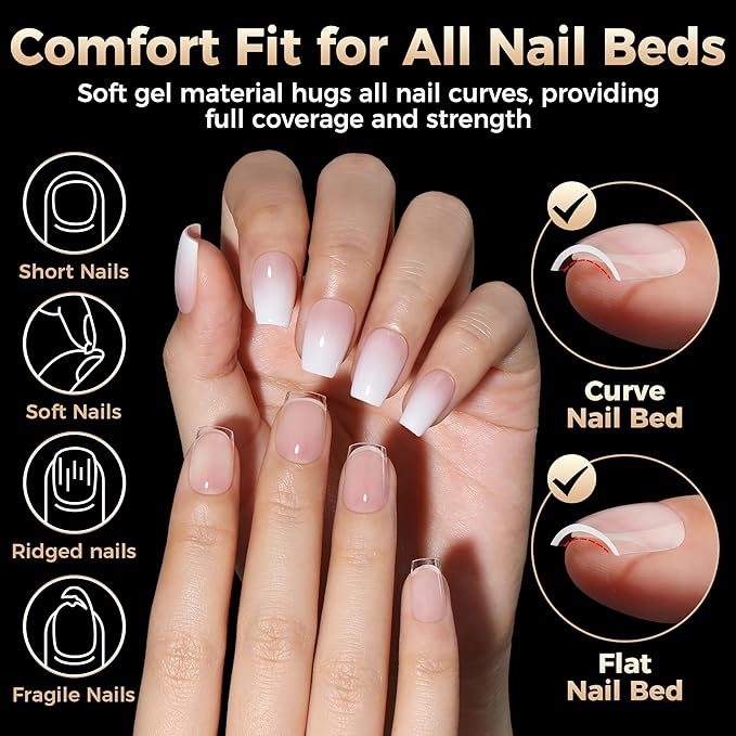 Extra Short Nail Tips: 504pcs Pre-shaped Half-matte Coffin Short Nails, 12 Sizes XS Clear Full Cover Fake Nails Soft Gelly Ballerina Press on Gel Nail Tips for Extension