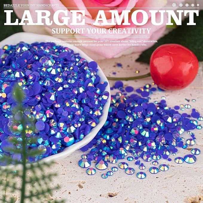 5000PCS Resin Rhinestones with Tweezers for Crafting, 2/3/4/5/6mm Flatback Jelly Rhinestones, 3 Box Dark Blue AB Non Hotfix Crystal Gems for DIY Crafts Mugs Tumblers Clothes Makeup Nail