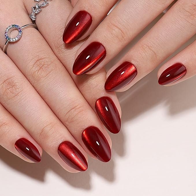 RTKHFZE Press On Nails Short - Soft Gel Press on Nails Square Red Cat Eye Fake Nails with Nails Glue,Fit Perfectly,Reusable Stick on Nails in 16 Sizes - 32Pcs False Nails Kit, Hot Love