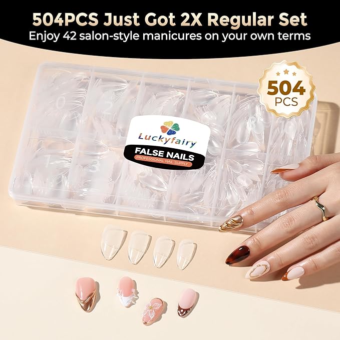 Almond Nail Tips: 504pcs Medium Almond Gel Nail Tips, Pre-shape Half Matte Short Nails Full Cover Clear Press On Acrylic Fake Nails for Nail Extension Nail Art 12 Sizes