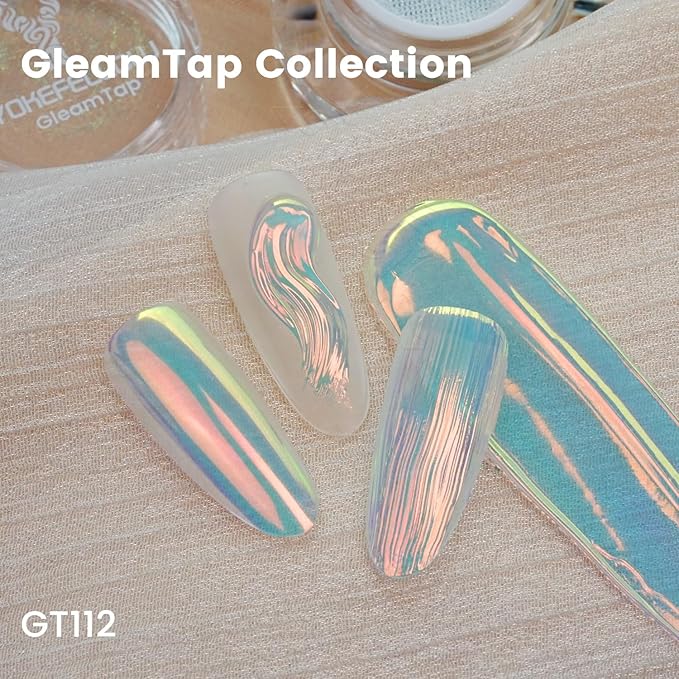 Yokefellow GleamTap Cushion Aurora Chrome Nail Powder -Mermaid Aurora Effect,Nail Art Glitter Decoration for Home DIY Salon Manicure (GT112 Golden Hour/Purple Blue with Light Orange Sheen)