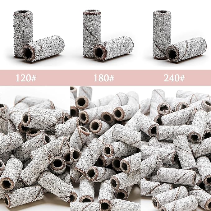 100pcs Nail Drill Bits Small Sanding Bands with Upgrade 3.1mm Mandrel Bit, 240 Extra Fine Grit Nail File Sanding Bands for Acrylic Nails Gel Removing Shaping Manicures and Pedicure(Zebra,240)