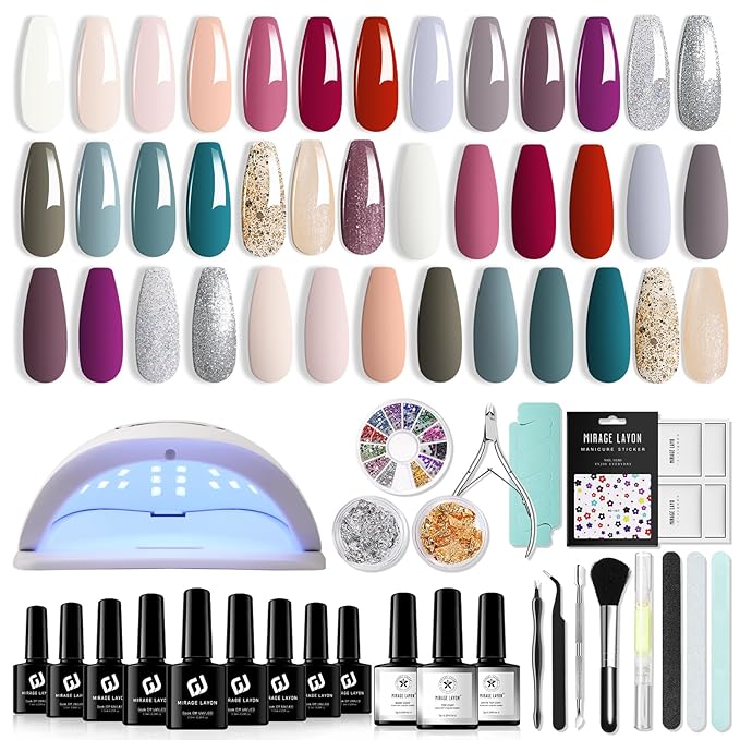 43 Pcs Gel Nail Polish Kit with U V Light 20 Colors Gel Polish Nail Kit All Season 180W UV Nail Lamp Base Top Coat Gel Nail Set Nail Art Tools