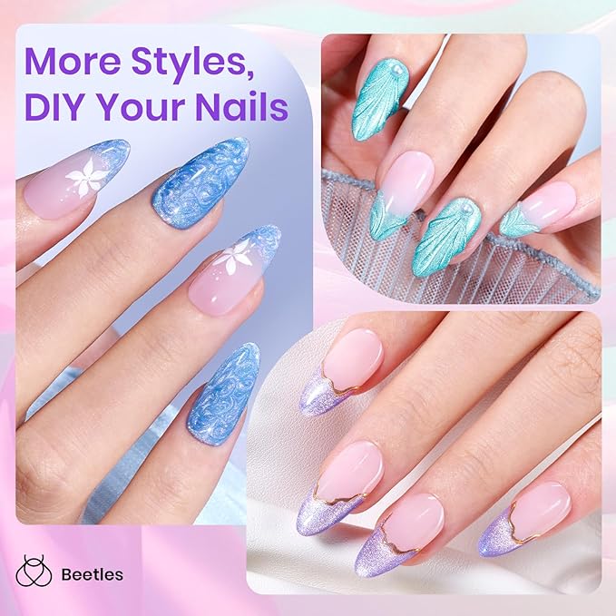 Beetles Cat Eye Gel Nail Polish - 6 Colors Summer Shimmer Pearl Cat Eye Nail Polish Set with Magnet Rainbow Mermaid Swirl Shell Thread Yellow Pink Blue Purple Green DIY Manicure Gifts for Women