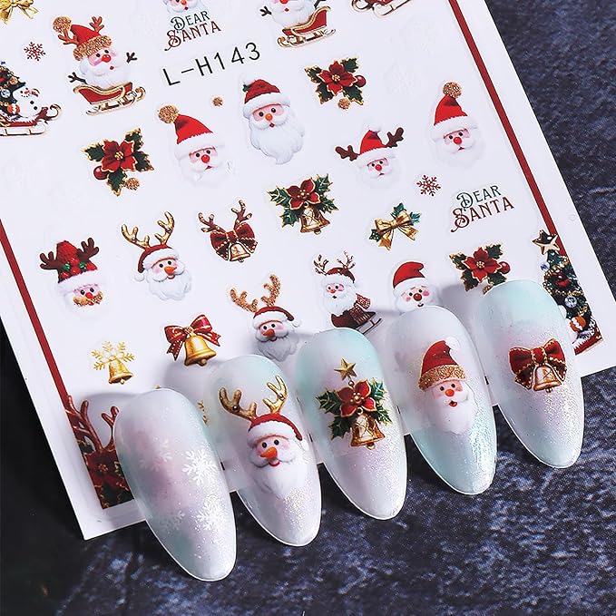 8Pcs Christmas Nail Art Stickers Decals Snowman Christmas Tree Snowflake Nail Design Stickers Winter Xmas Nail Art Supplies Cute Santa Claus Nail Decals for Women Holiday DIY Manicure Decor