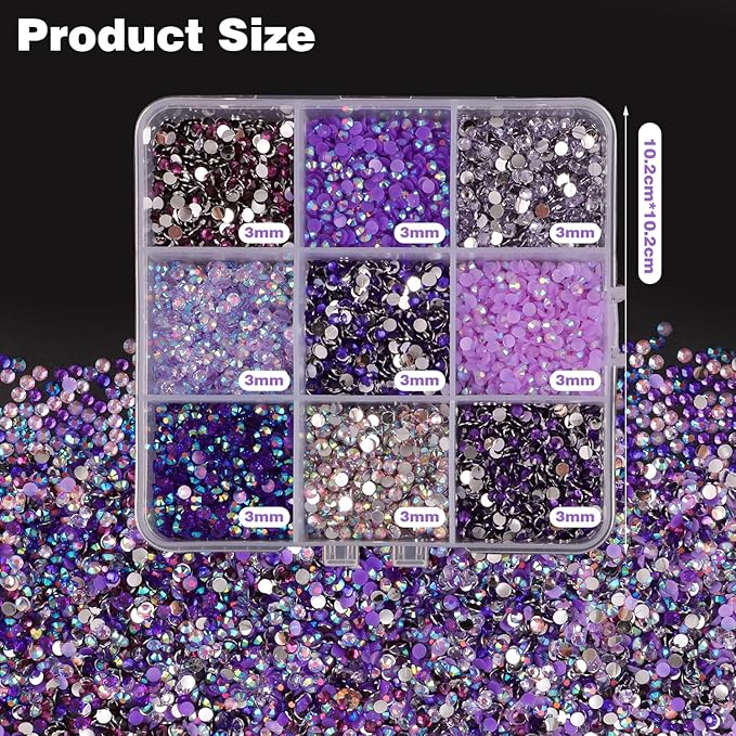4500Pcs Flatback Rhinestones for Crafts, 3mm Purple Crystals Rhinestone, Resin Flatback Glitter Gems Nail Diamonds Rhinestones for Clothes Accessories DIY