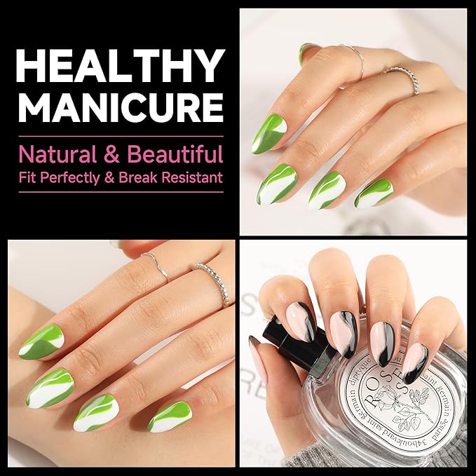 UNA GELLA Short Almond Nail Tips, 312Pcs Pre-file Inner & Full Matte Surface Short Almond Nail Tips, 15 Sizes No C Curve Soft Acrylic False Nails for Nail Extension