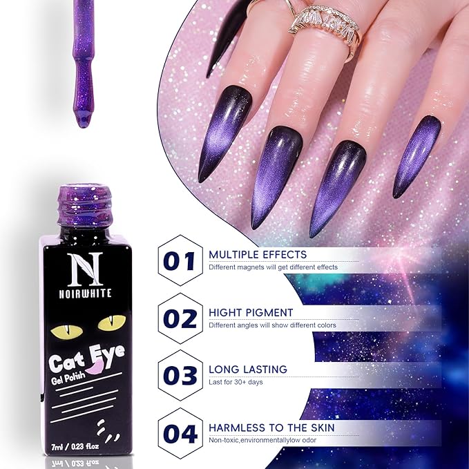 Cat Eye Gel Nail Polish, 12 Colors Sparkly Glitter 9D Chameleon Magnetic Nail Polish Set with Magnet Base Top Coat Soak Off LED UV Nail Art DIY Manicure Home Salon Gift for Women