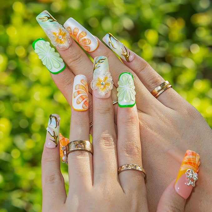 LOVFUL Short Press on Nails Juicy But | Handmade Acrylic Press ons | Reusable Fake False Nails | Square Classic Regular 1.3in | H605-M