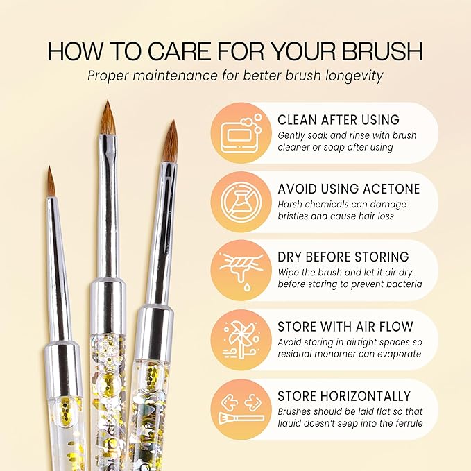 PANA Kolinsky 3D Acrylic Nail Brushes with Liquid Glitter Handle - For Professional Acrylic Powder Liquid Manicure Pedicure (Gold Color, Size #5)