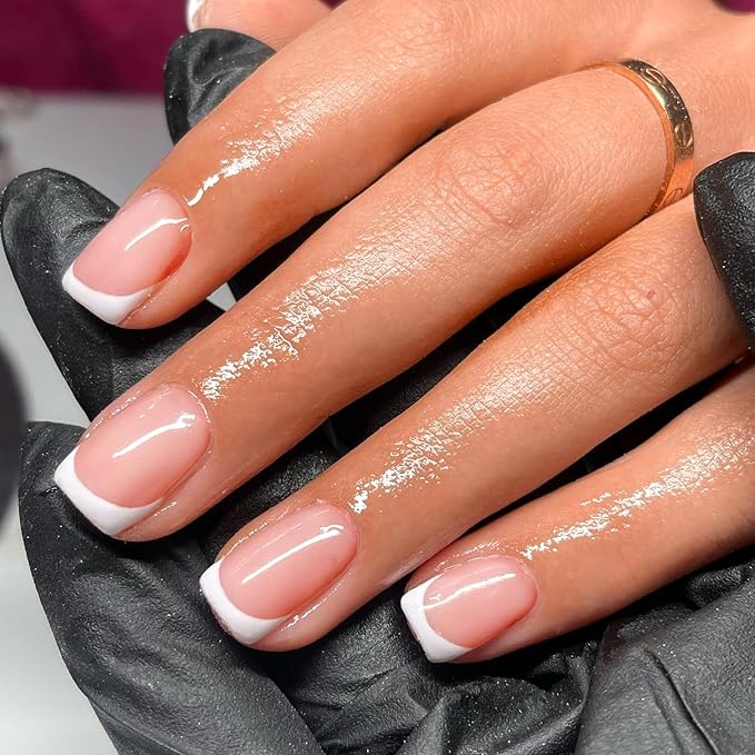 AddFavor White French Tip Press on Nails Short Square - 240pcs Nude Pink Short Square Fake Nails, French Tip Nails Press on Acrylic Nail Extension Nails Art DIY