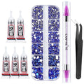 Canvalite 1500PCS Blue Rhinestones Flat Back Gems, Nail Rhinestones Nail Art Gems with Pick Up Tweezers and Rhinestone Picker Dotting Pen, Nail Art Tools for Nails, Clothes, Face, Craft…