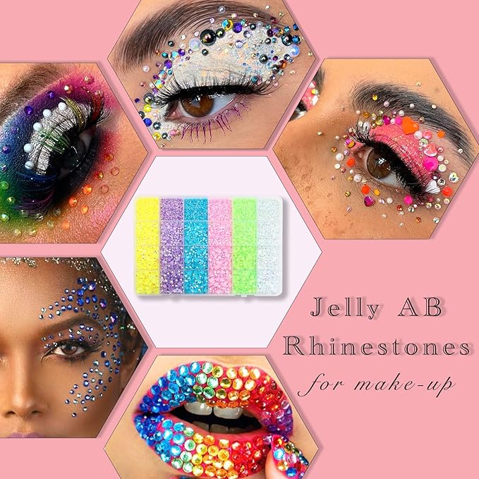 22800Pcs Rainbow Rhinestones for Crafts Nails Design Multi Sizes Flatback Resin AB Jelly Rhinestones 6 Colors Nail Gems for Nail Art DIY Clothes Shoes Jewelry