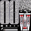 Resin Rhinestones for Crafting with B7000 Jewelry Glue, 2 Boxes Sliver Flatback Crystals with 3Pcs 10ml Glue for Bedazzling Crafts DIY Nail Art Makeup，Non Hotfix Gems for Clothing Shoes