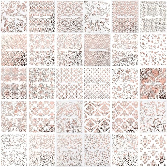 30 Sheets Lace Nail Art Stickers Decals 3D Self-Adhesive Rose Gold Nail Decals Retro Flower Designs Nail Supplies Summer Nail Decoration DIY Nails Accessories for Women