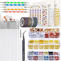 Nail Brushes Kit - Nail Art Brushes, Dotting Tools, Holographic Stickers, Foil Tape, Rhinestones & Tweezers