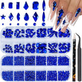 HNUIX Nail Rhinestones - 3D Multi Shape Size, Blue Nail Gems, Flat Back, with Kit, for Nail Art, DIY Decorations