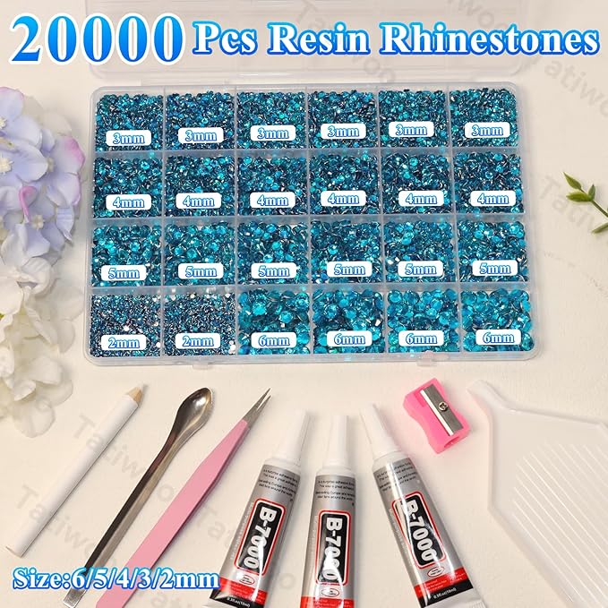 20000Pcs Peacock Blue Flatback Jelly Resin Rhinestones for Bedazzling, Mix Sizes Crystal Rhinestones Gems, Blue Gems Bedazzling for Crafting for DIY Face Makeup Crafts Tumblers