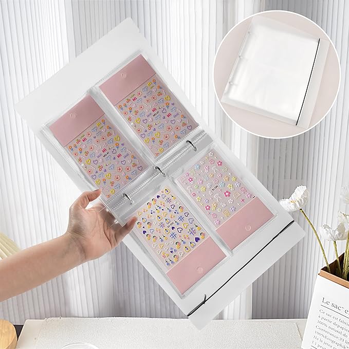 160 Slots Nail Sticker Book Nail Art Decals Sticker Organizer Binder Empty Stickers Holder DIY Design Tools (Large)