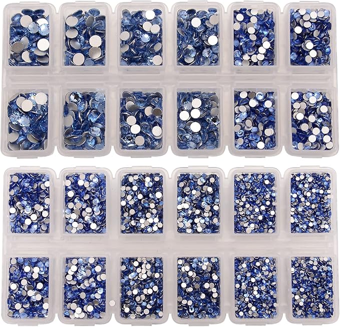 10000 Pieces Rhinestones 6 Sizes Round Crystal Glass Flat Back Rhinestones with 1Tweezers and 1Picking Pen for Nail Art Crafts Clothes Bags DIY (Lt Sapphire)