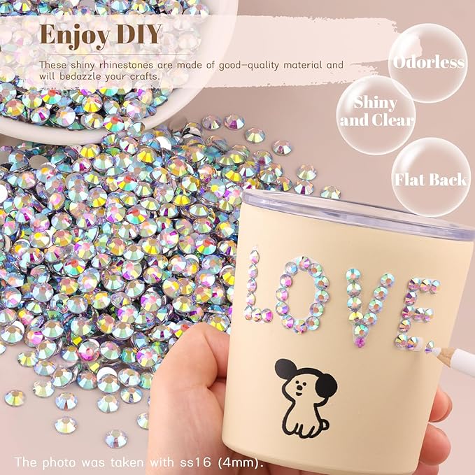 12000PCS 2mm Resin Rhinestones Bulk for Crafting (AB), Flatback Bedazzling Crystals for Crafts DIY Nail Decoration, Gems Charms for Tumbler Shoes Clothing Fabric with Pickup Pen and Tweezers