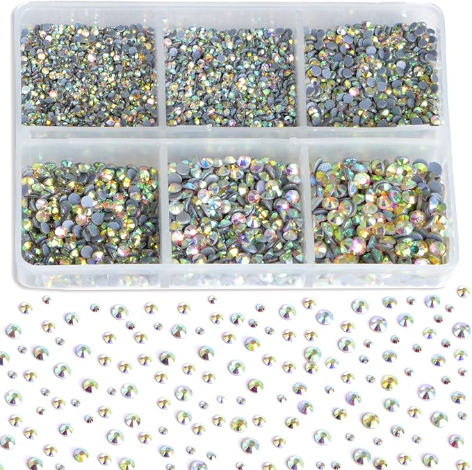8000pcs Hotfix Rhinestones Flatback,Rhinestones for Crafts Clothes Mixed 6 Sizes, Hotfix Crystals with Wax Pencil Kit, SS3-SS12,Clear AB