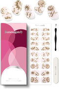 Semi Cured Gel Nail Strips, 20Pcs Long Lasting Salon Quality Wraps, Easy Apply & Remove Gel Nail Stickers with UV Light (Gilded Nude Cosmos)