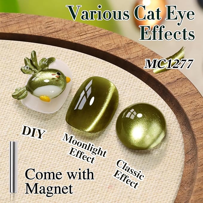 Double Rhythm 0.5 Oz Cat Eye Gel Polish with Magnet Same Color Same Bottle Holographic Glitter Shimmer Translucent Color Salon 15 ML Magnetic Nail Art (Sage Green-MC1277)