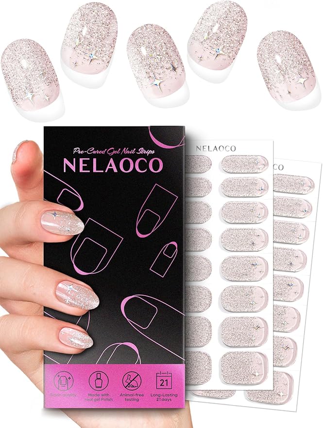 Nail Polish Strips – 32PCS UV Free Salon Quality Wraps, Long Lasting Gel Nail Stickers for Women (Nude Glow)