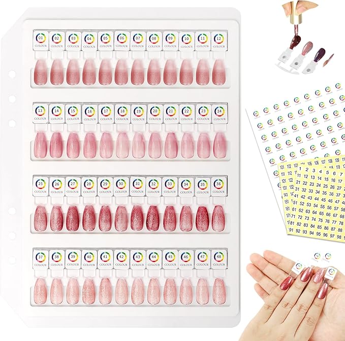 Acrylic Magnetic Nail Color Display Book Inside Page with 48 Magnetic Nail Display Tips for Nail Art Design Pattern Practice and Nail Display (No Cover Only Page)