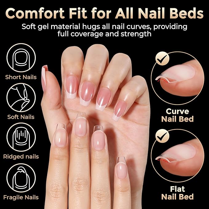 Coffin Press on Nails: 504pcs Pre-etched Short Nails Clear Coffin Gel Tips for Full Cover Fake Nails French Nail Extension Salon Home DIY 12 Sizes Gelly Tips